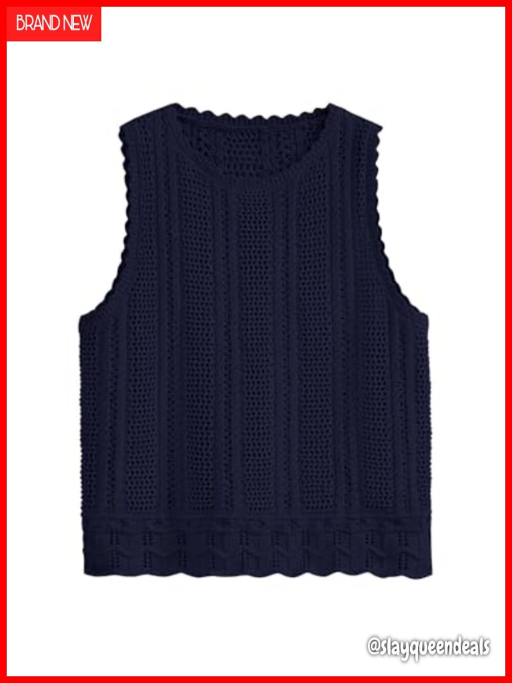Womens Crochet Sweater Tank Top Sleeveless Loose Fit Summer